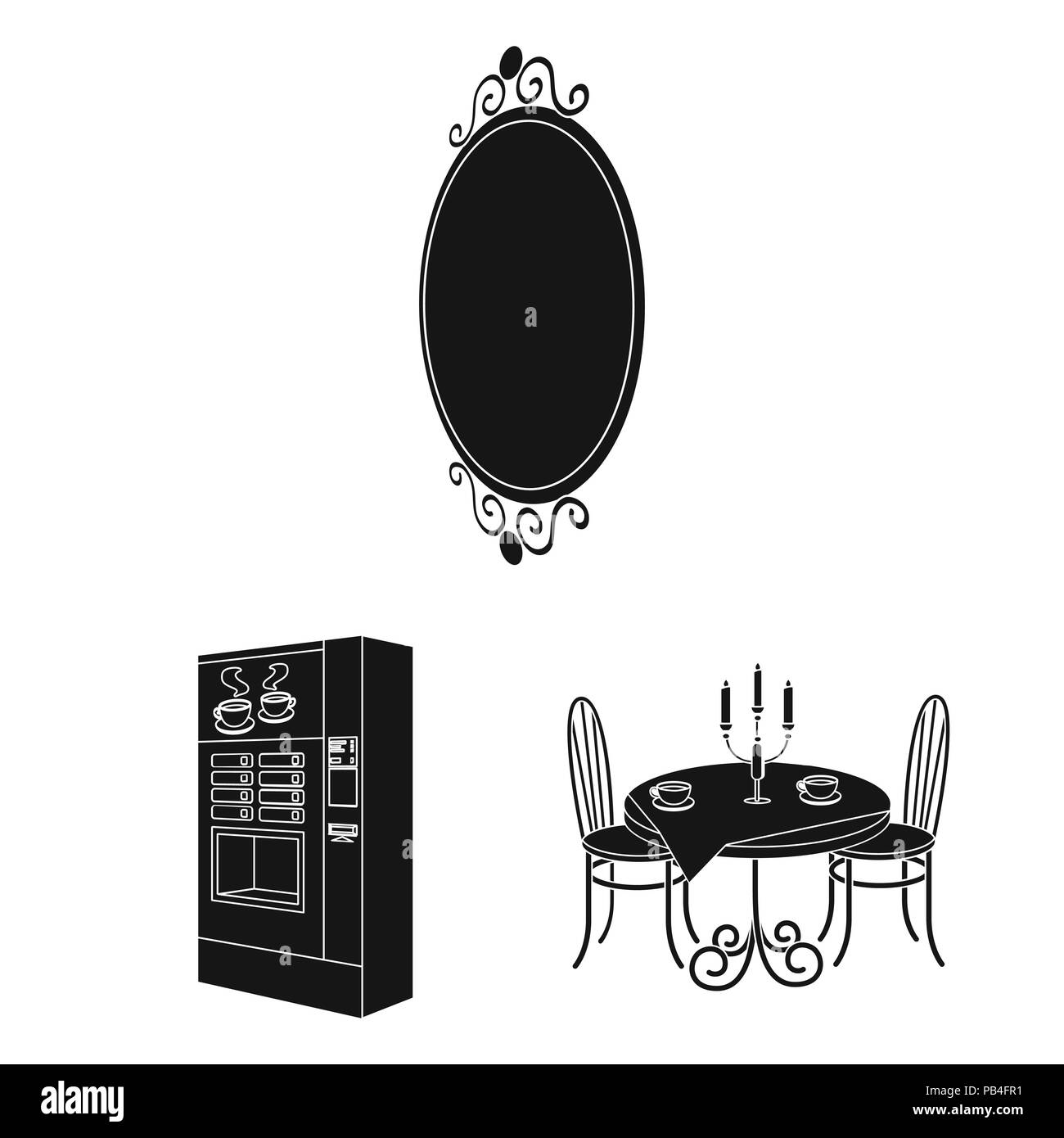 Furniture and interior black icons in set collection for design. Home ...