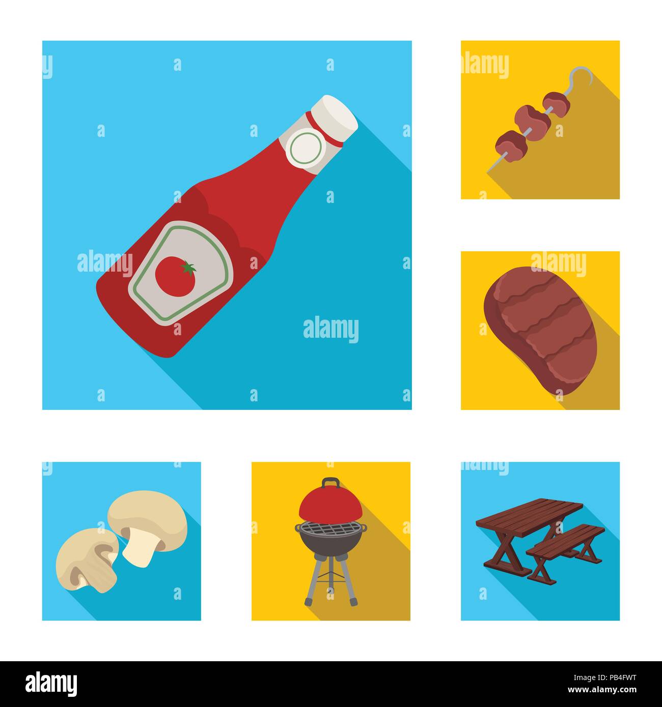 Barbecue and equipment flat icons in set collection for design. Picnic ...