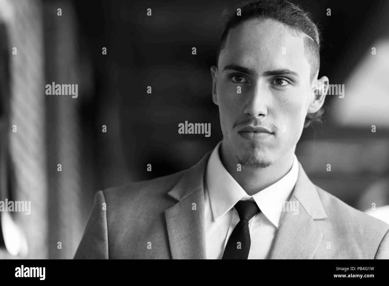 Black And White Portrait Of Young Handsome Businessman Stock Photo - Alamy