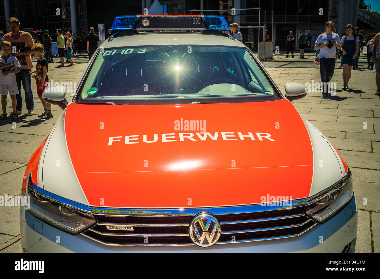 Wolfsburg, Lower-Saxony, Ger,any, July 1st 2018: VW-Passat as an emergency vehicle for the Fallersleben voluntary fire brigade Stock Photo