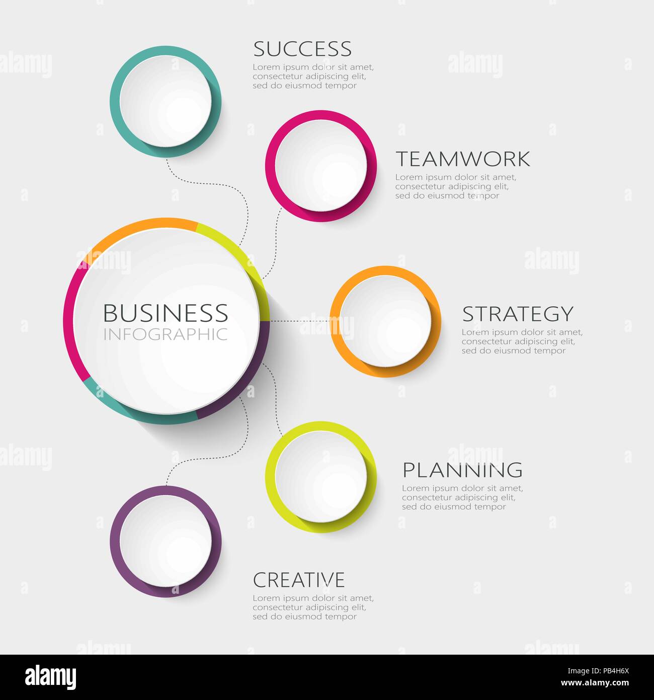 Modern abstract 3D infographic template with five steps for success. Business circle template with options for brochure, diagram, timeline. EPS 10 Stock Vector