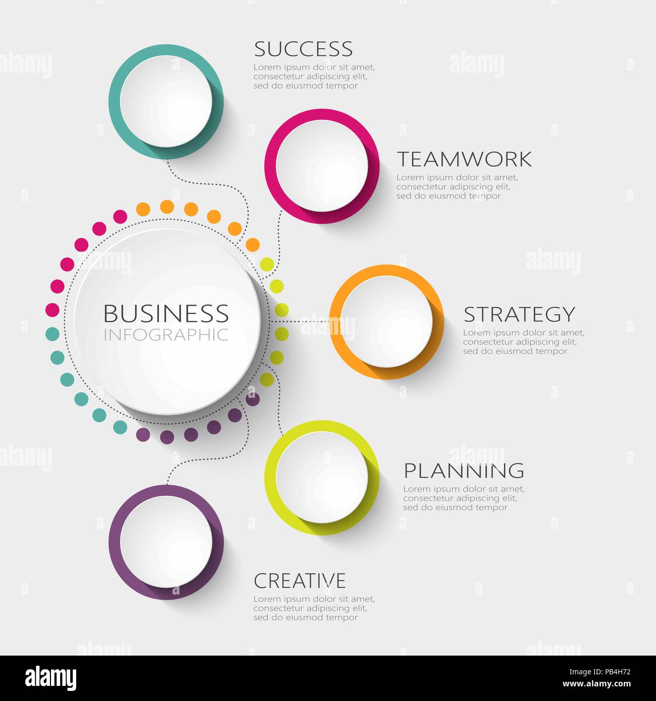 Modern abstract 3D infographic template with five steps for success. Business circle template with options for brochure, diagram, timeline. EPS 10 Stock Vector