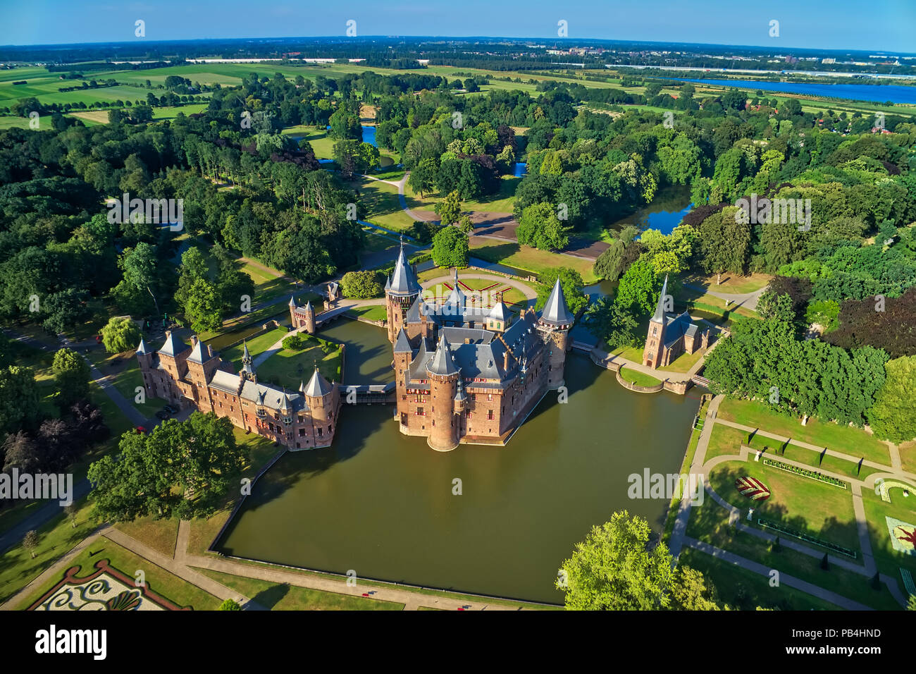 Aerial view of De Haar Castle in Dutch Kasteel de Haar is located in Utrecht Netherlands the current buildings all built upon the original castle, dat Stock Photo