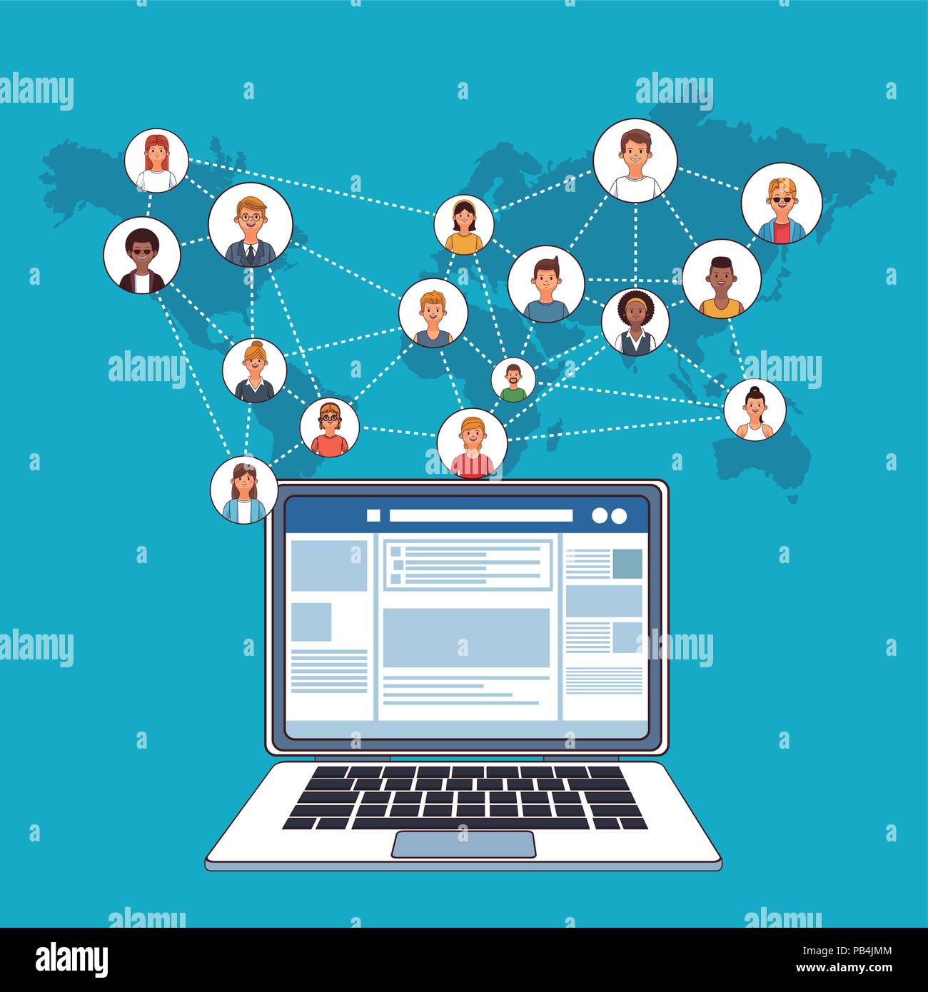 Social network laptop and people online vector illustration graphic ...