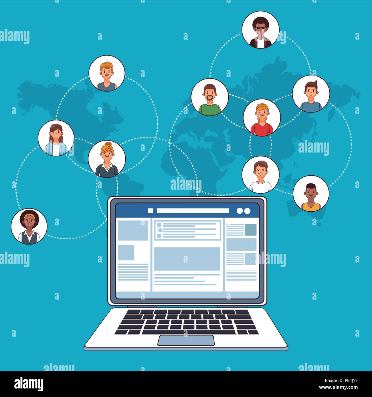 Social network laptop and people online vector illustration graphic ...
