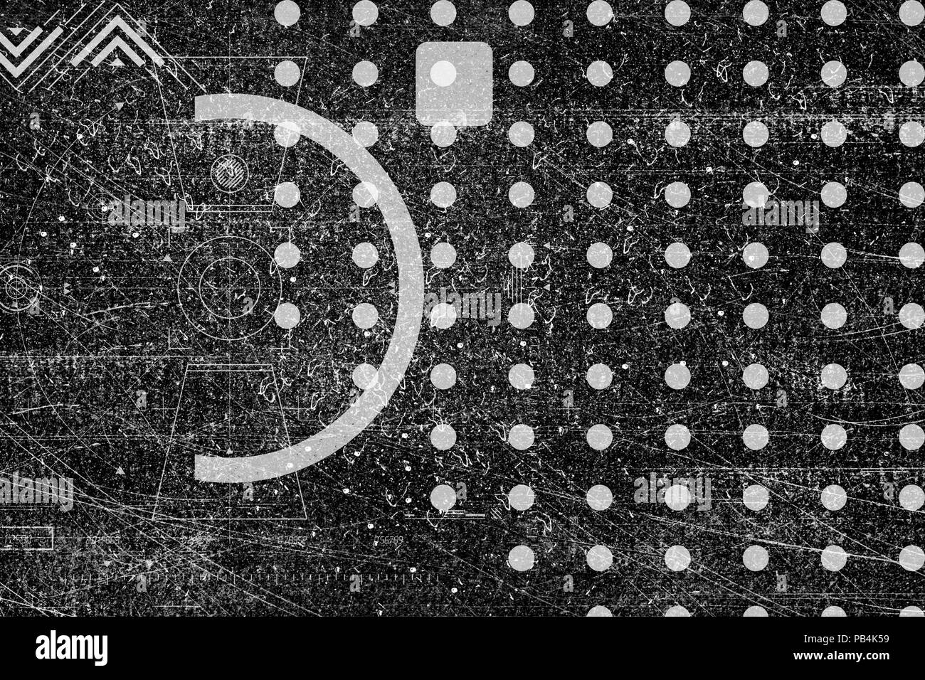 Abstract grunge futuristic cyber technology background. Sci-fi circuit design. Blueprint on old grungy surface. Grunge frame.  Futuristic technology d Stock Photo