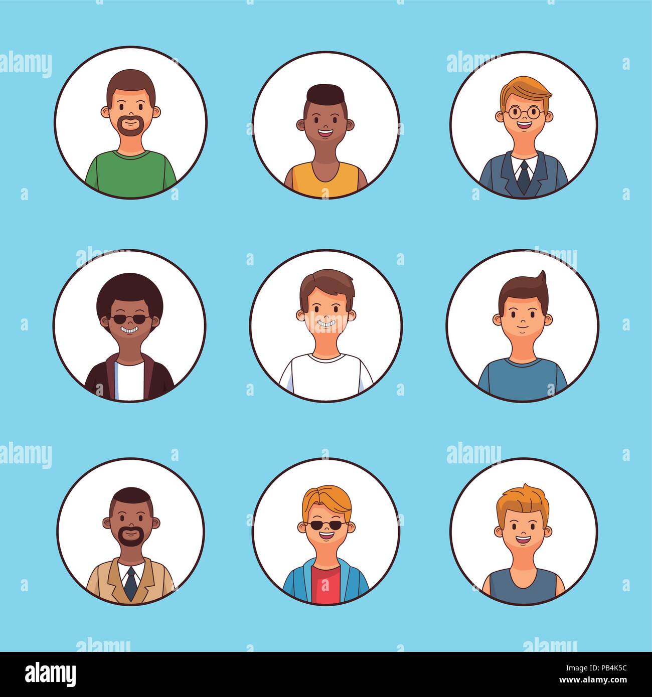 Set of young mens in round icons vector illustration graphic design ...