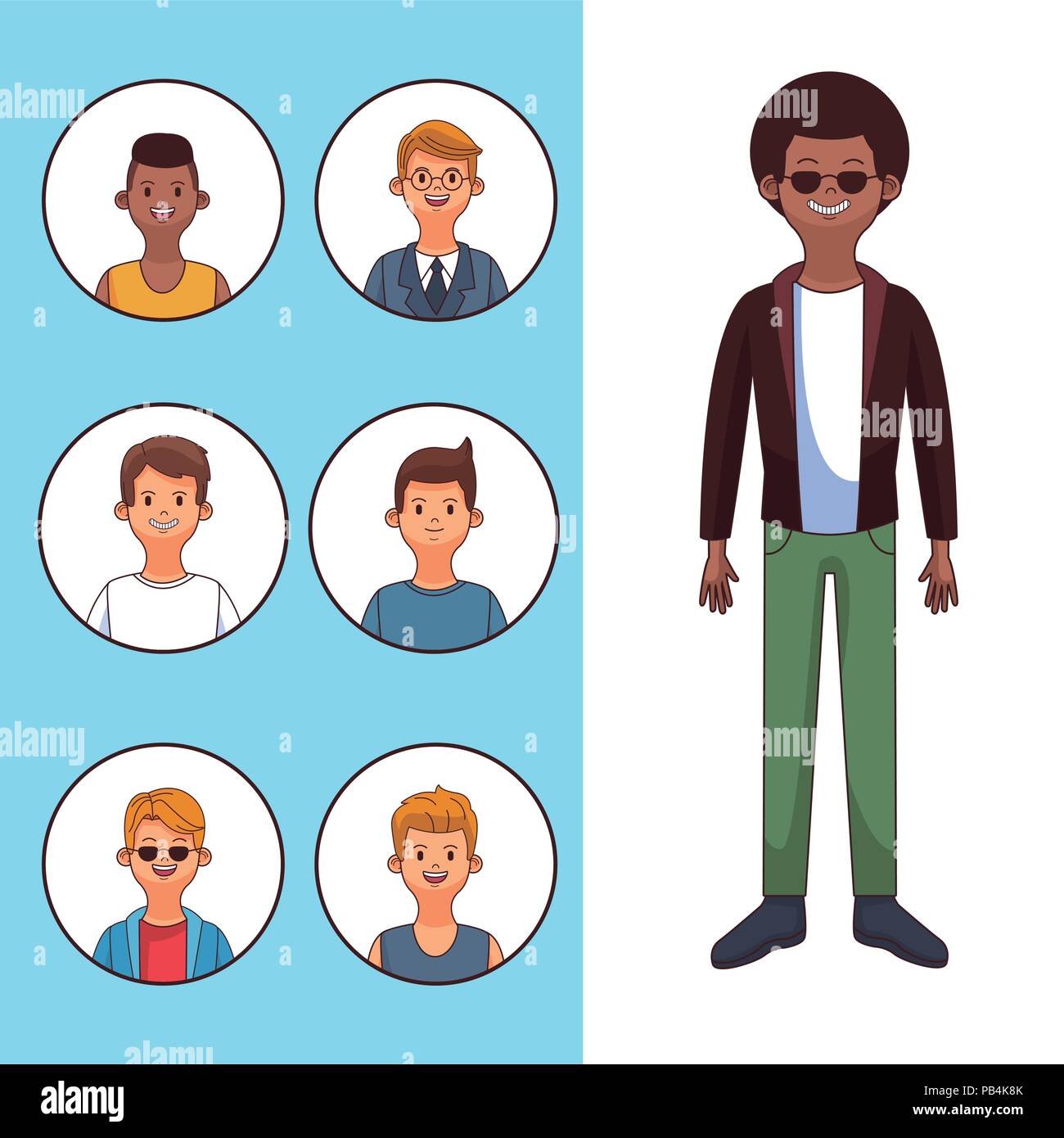 Set of young mens in round icons vector illustration graphic design ...