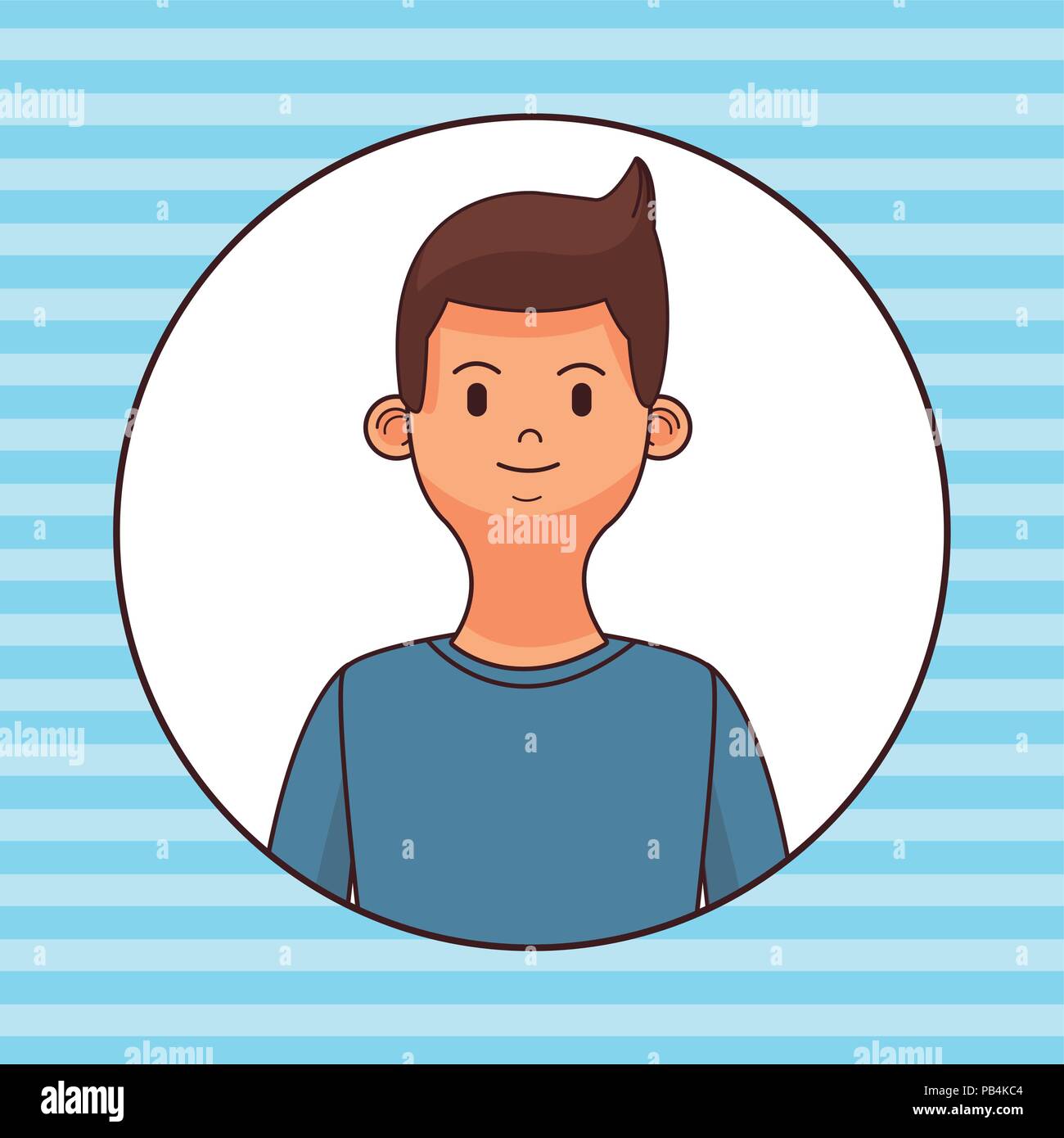 Young man round icon profile over blue striped background vector ...