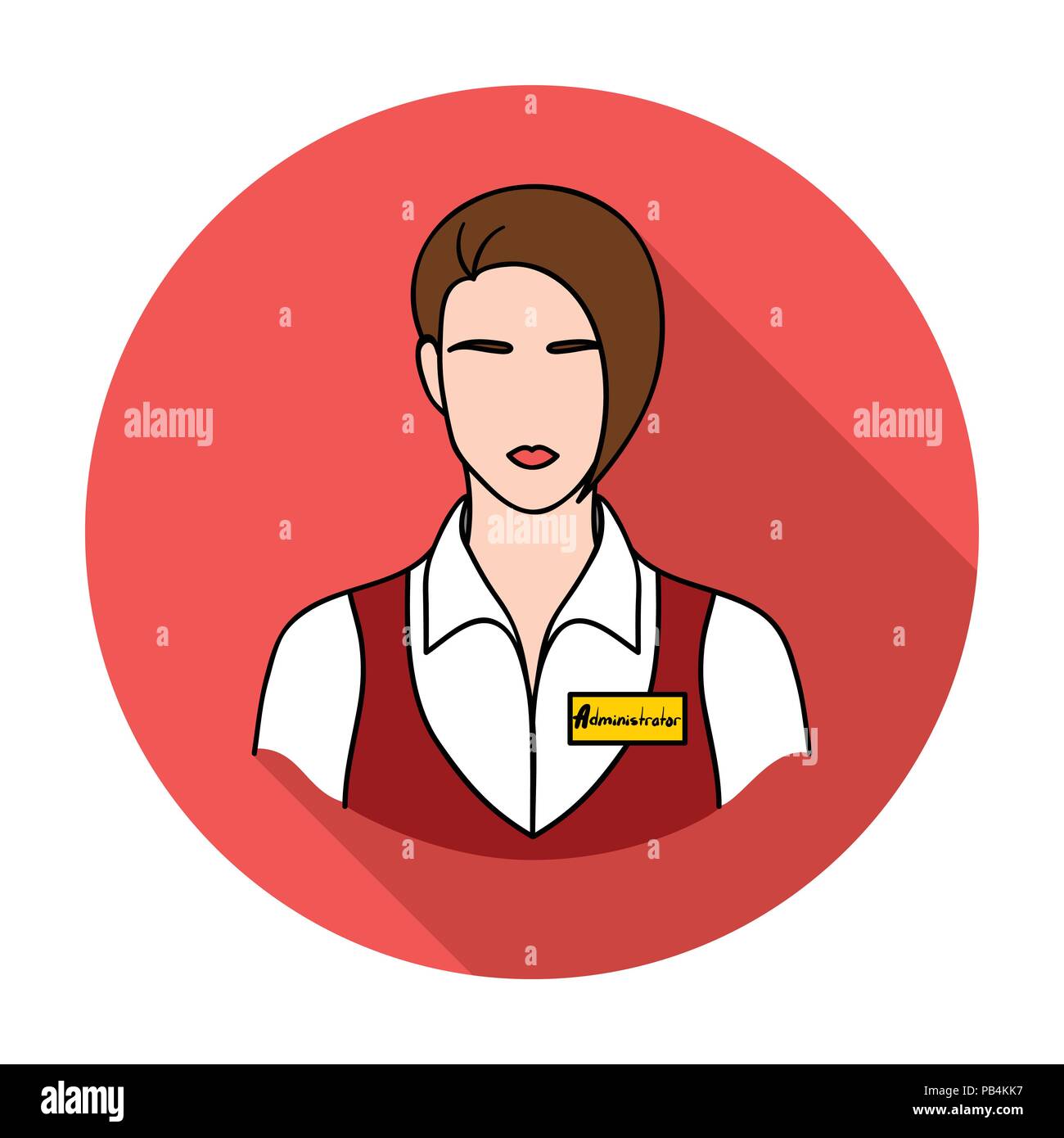 Restaurant waitress with a badge icon in flat style isolated on white background. Restaurant symbol vector illustration. Stock Vector