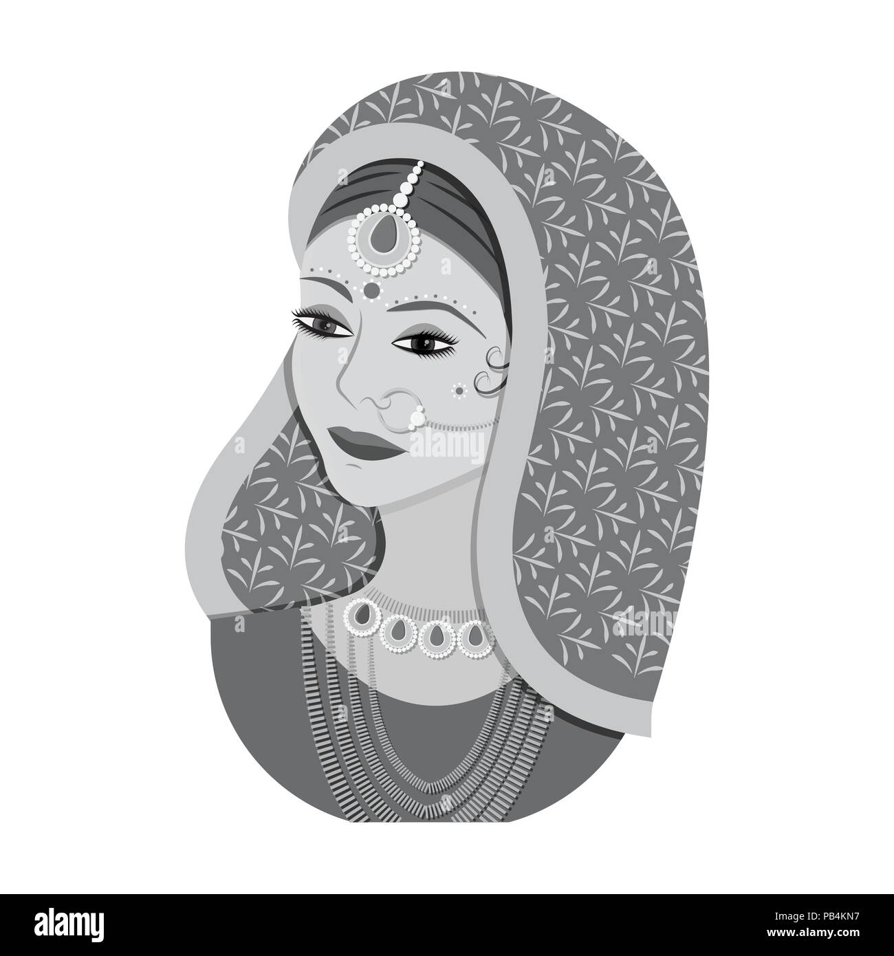 Indian woman icon in monochrome style isolated on white background. India symbol vector illustration. Stock Vector