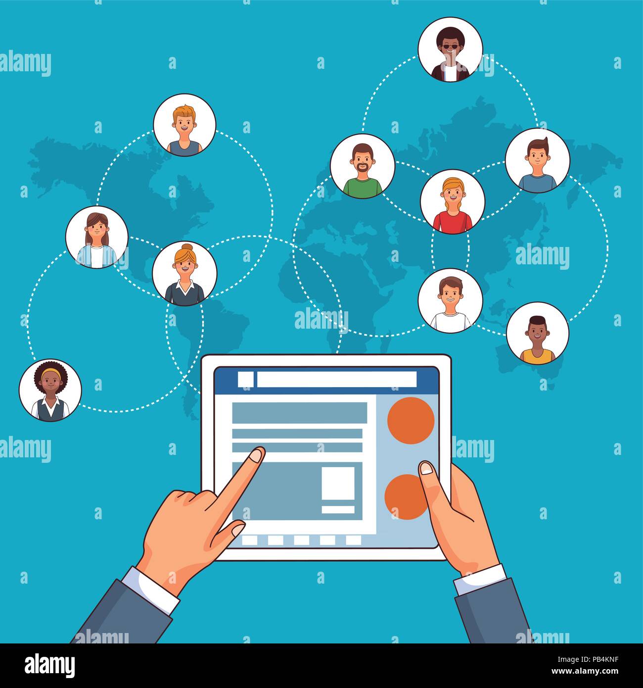 Hands using tablet to check social network vector illustration graphic design Stock Vector
