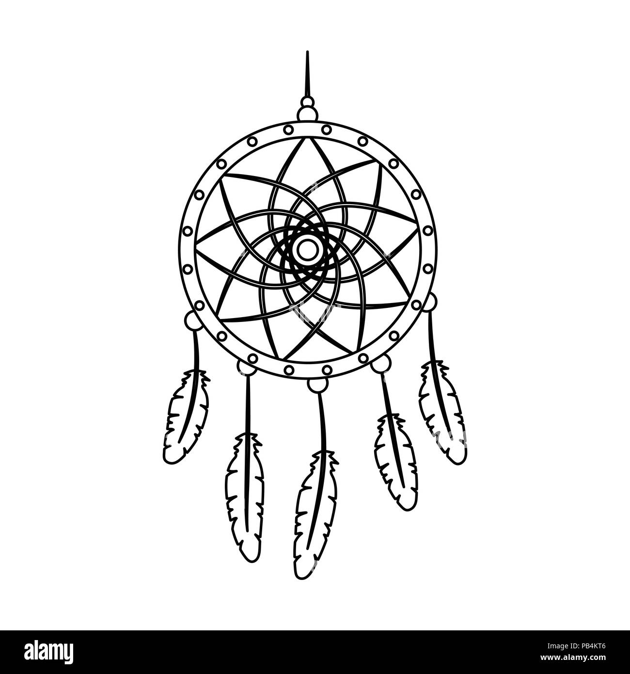 Dream Catcher Icon With Feathers Vector, A Lineal Icon Depicting