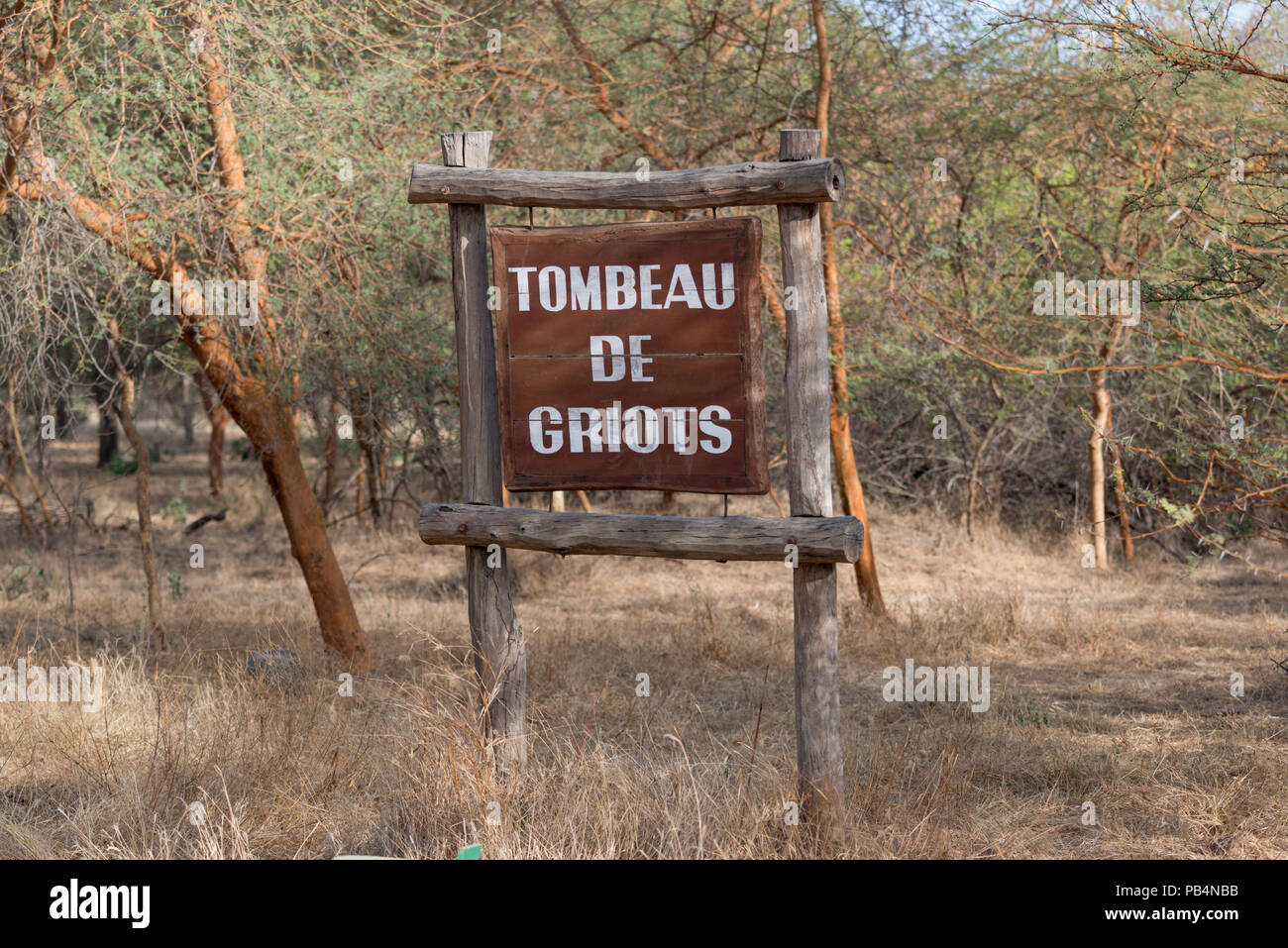 A sign by the tomb of the Griots in Bandia Reserve, Senegal Stock Photo