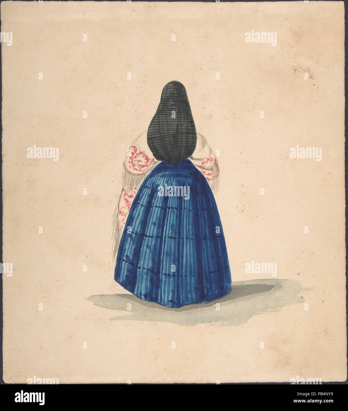 A Standing Woman Seen from the Back. Artist: Anonymous, Peruvian, 19th century. Dimensions: sheet: 9 1/8 x 9 1/4 in. (23.2 x 23.5 cm). Date: 1840-50. Museum: Metropolitan Museum of Art, New York, USA. Stock Photo