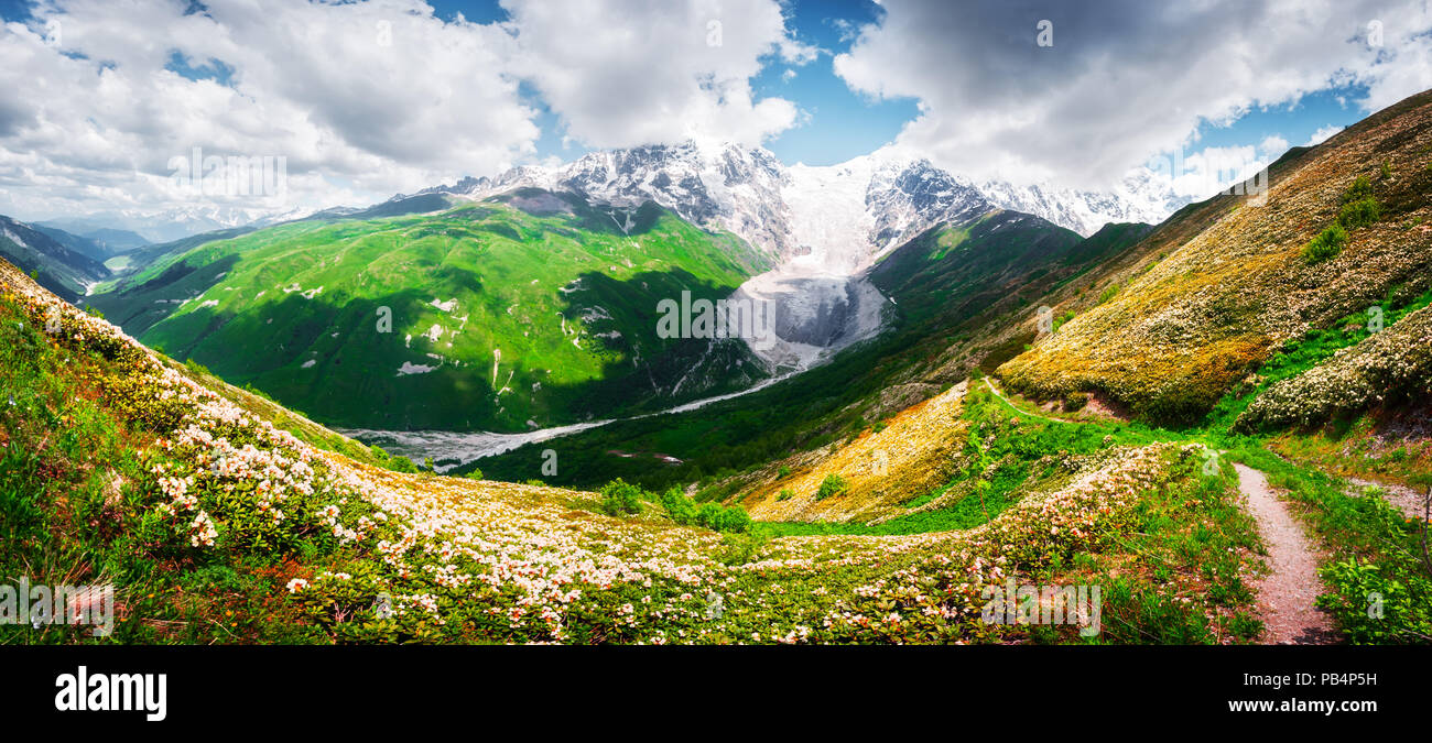 Panorama of summer Caucasus Mountains Stock Photo