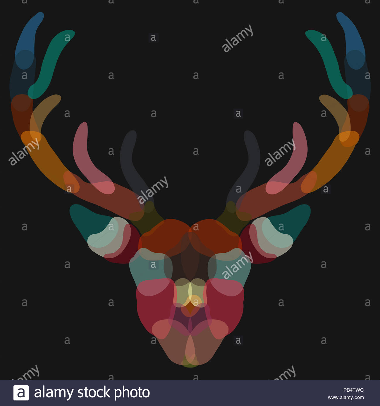 the head of a deer painted with colored transparent spots on a black background PB4TWC
