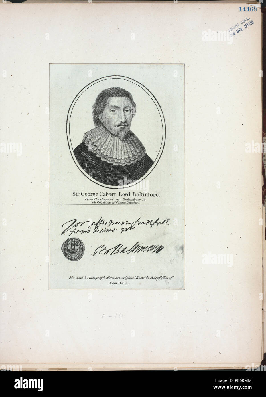 1540 Sir George Calvert, Lord Baltimore (NYPL Hades-257775-EM14468) Stock Photo