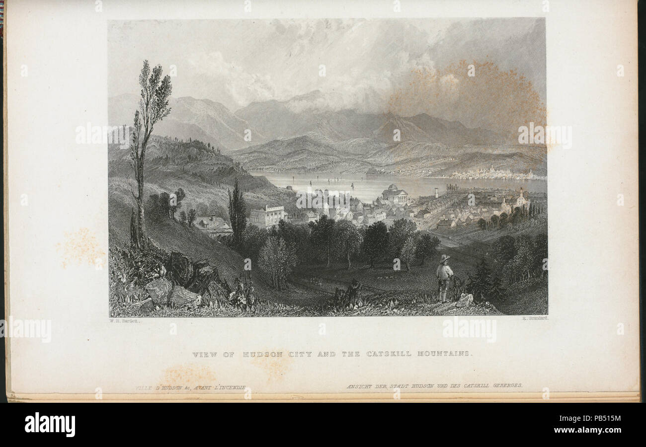 1813 View of Hudson City and the Catskill Mountains (NYPL Hades-257397-EM15330) Stock Photo