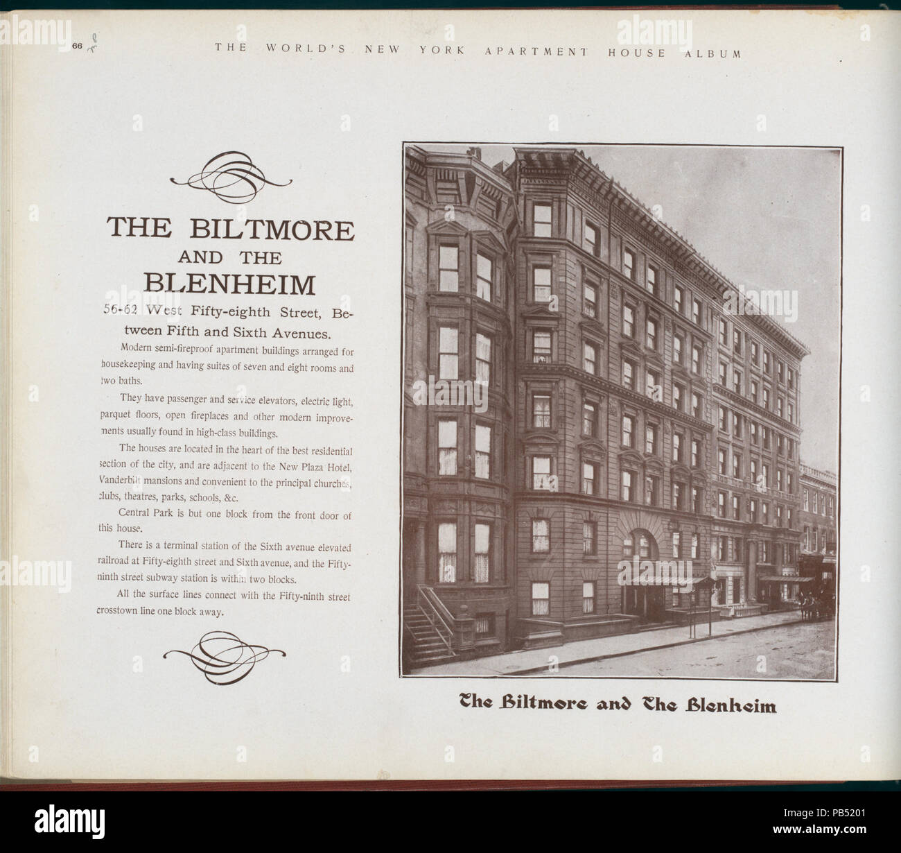 1615 The Biltmore and The Blenheim. 56-62 West Fifty-eighth Street, between Fifth and Sixth avenues (NYPL b11389518-417295) Stock Photo
