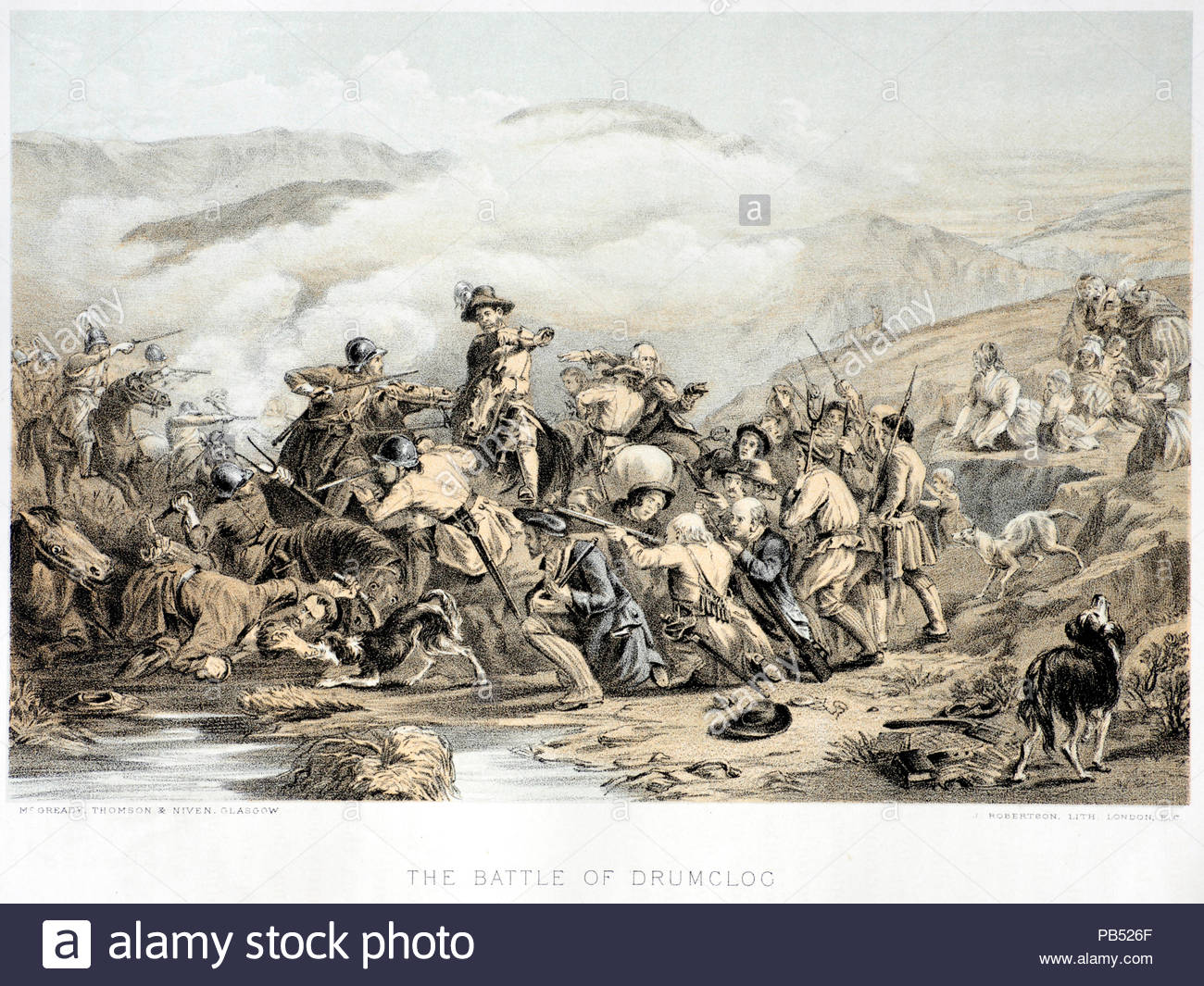 The Battle of Drumclog, Scotland, took place on 1st June 1679, vintage illustration from 1879 Stock Photo