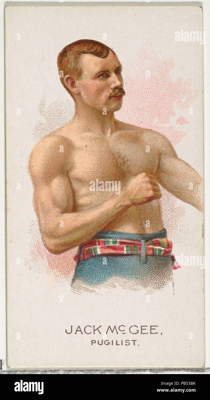 Jack McGee, Pugilist, from World's Champions, Series 2 (N29) for Allen & Ginter Cigarettes. Dimensions: Sheet: 2 3/4 x 1 1/2 in. (7 x 3.8 cm). Lithographer: Lindner, Eddy & Claus (American, New York). Publisher: Allen & Ginter (American, Richmond, Virginia). Date: 1888.  Trade cards from 'World's Champions,' Series 2 (N29), issued in 1888 in a set of 50 cards to promote Allen & Ginter brand cigarettes. Museum: Metropolitan Museum of Art, New York, USA. Stock Photo