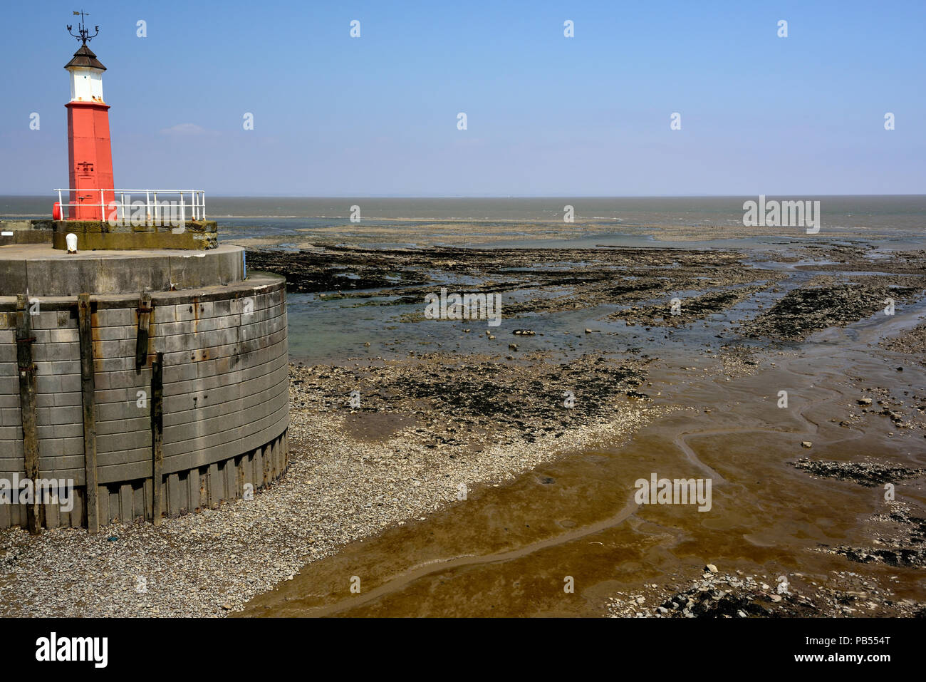 The entrance to Watchet harbour at low tide. Stock Photo