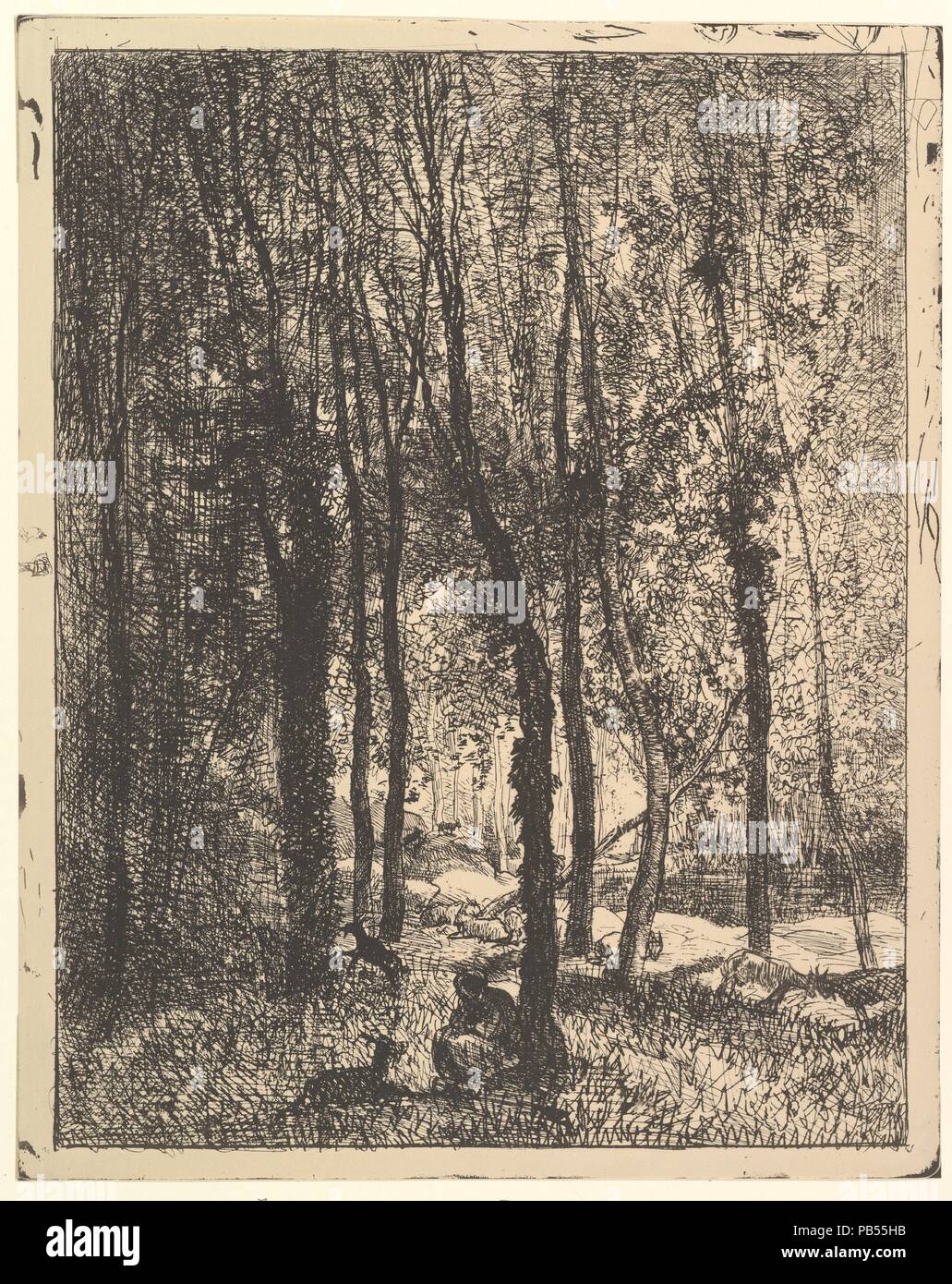 The Goatherd. Artist: Charles-François Daubigny (French, Paris 1817-1878 Paris). Dimensions: image: 13 1/2 x 10 1/2 in. (34.3 x 26.7 cm)  sheet: 14 1/4 x 11 3/8 in. (36.2 x 28.9 cm). Publisher: Maurice Le Garrec (French, 1881-1937). Series/Portfolio: Le Garrec printing of 1921. Date: [1862] reprinted 1921. Museum: Metropolitan Museum of Art, New York, USA. Stock Photo
