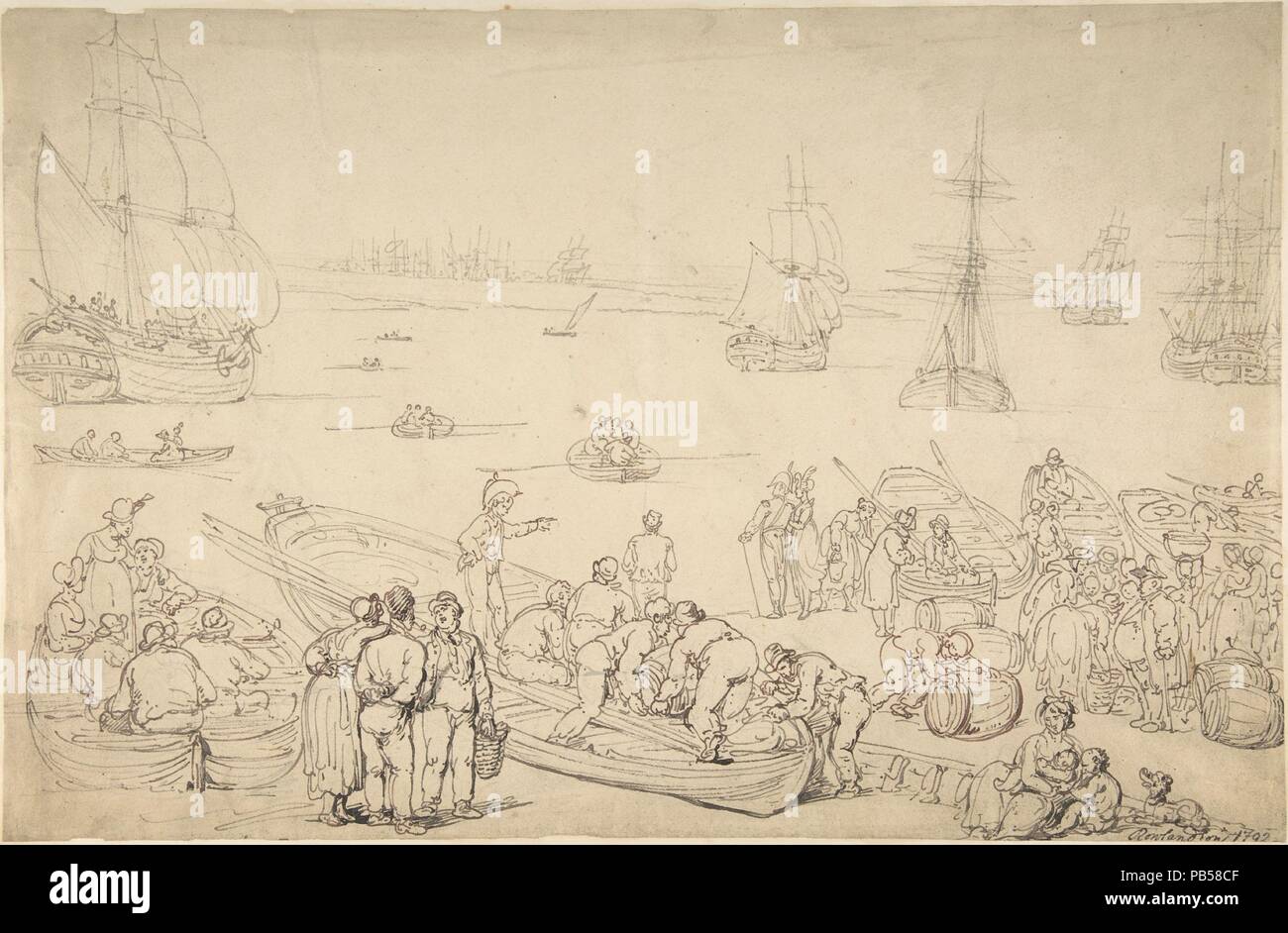 Seaport. Artist: Thomas Rowlandson (British, London 1757-1827 London). Dimensions: sheet: 10 13/16 x 16 1/2 in. (27.5 x 41.9 cm). Date: 1792. Museum: Metropolitan Museum of Art, New York, USA. Stock Photo