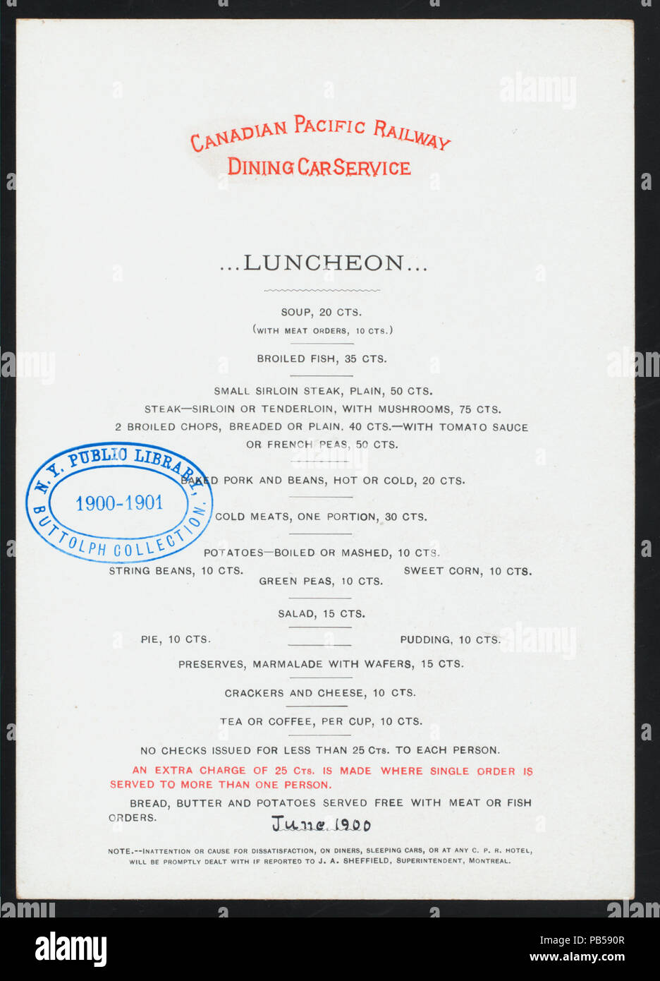 968 LUNCHEON (held by) CANADIAN PACIFIC RAILWAY (at) DINING CAR SERVICE (RR;) (NYPL Hades-274059-468334) Stock Photo