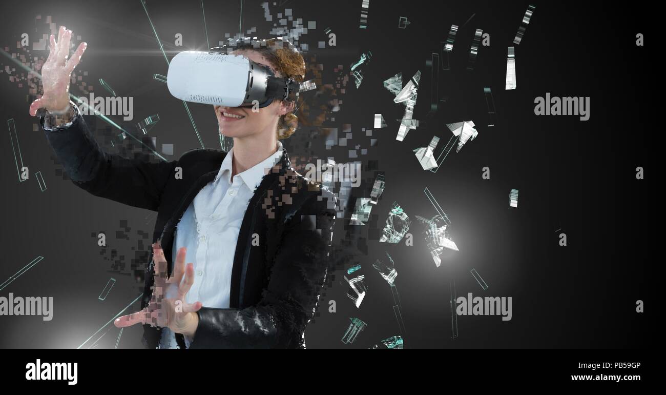 Deconstructing smashing pixel virtual reality woman Stock Photo Alamy