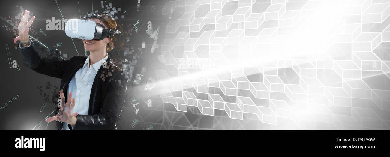 Deconstructing smashing pixel virtual reality woman and transition