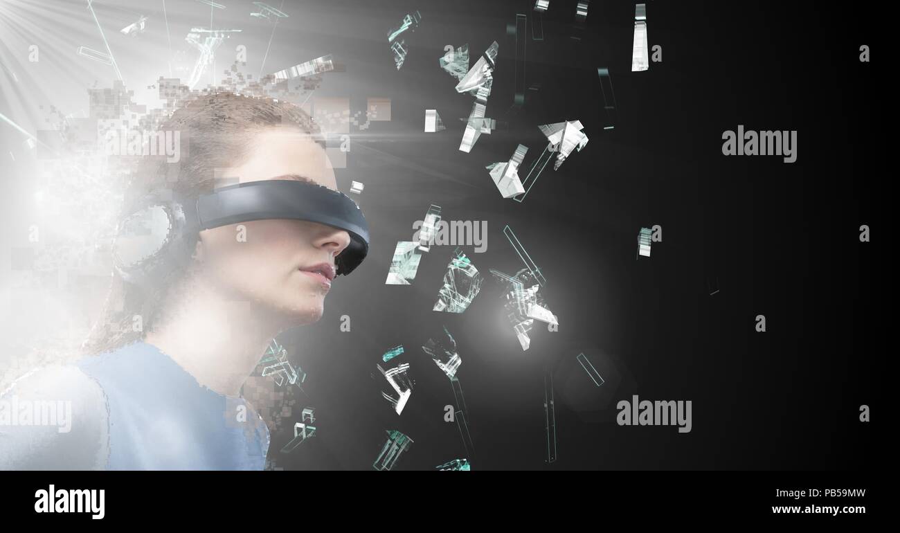 Deconstructing smashing pixel virtual reality woman Stock Photo Alamy