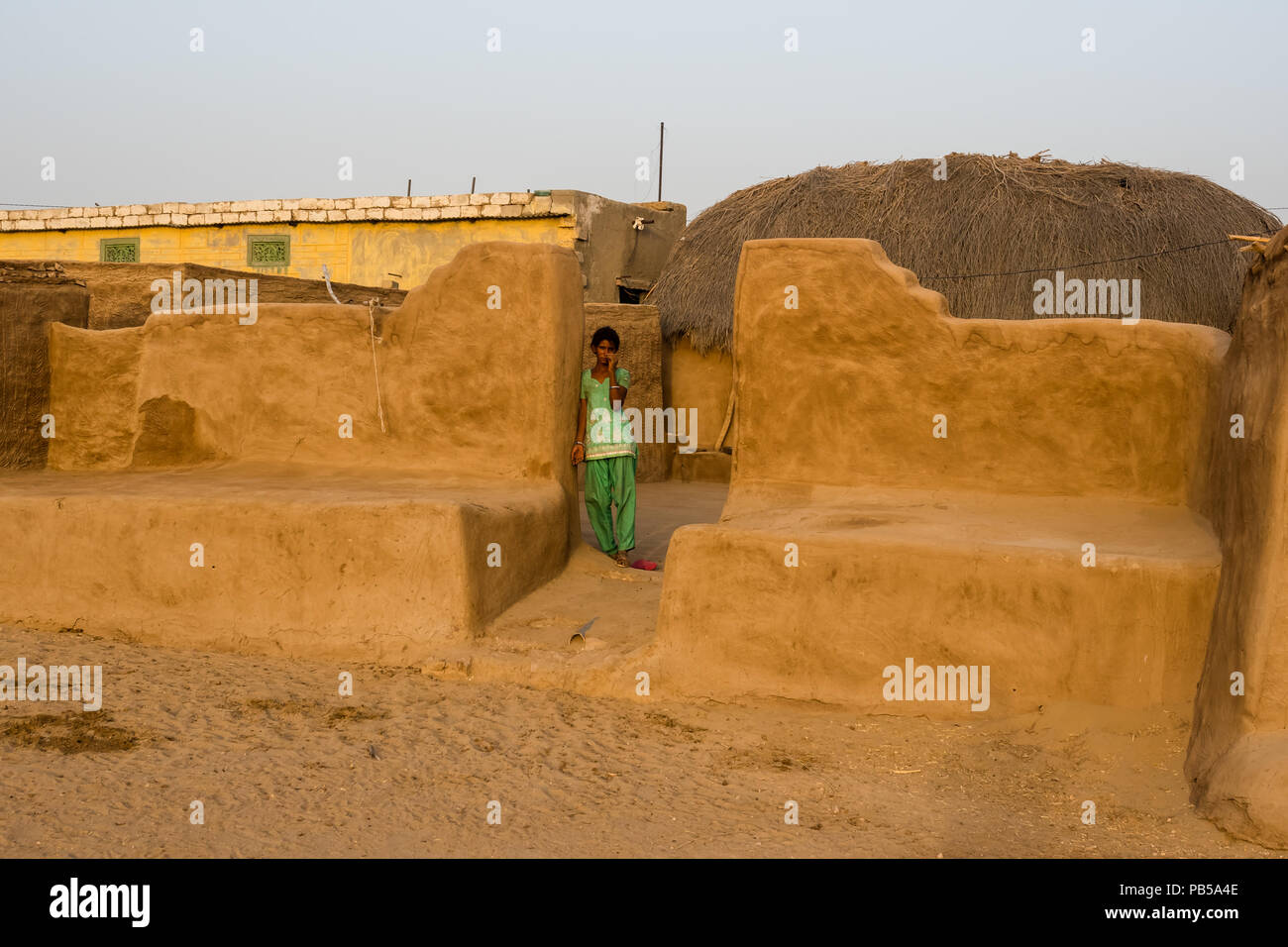 Little village in the Desert National Park Jaisalmer, India June 2018 Stock Photo