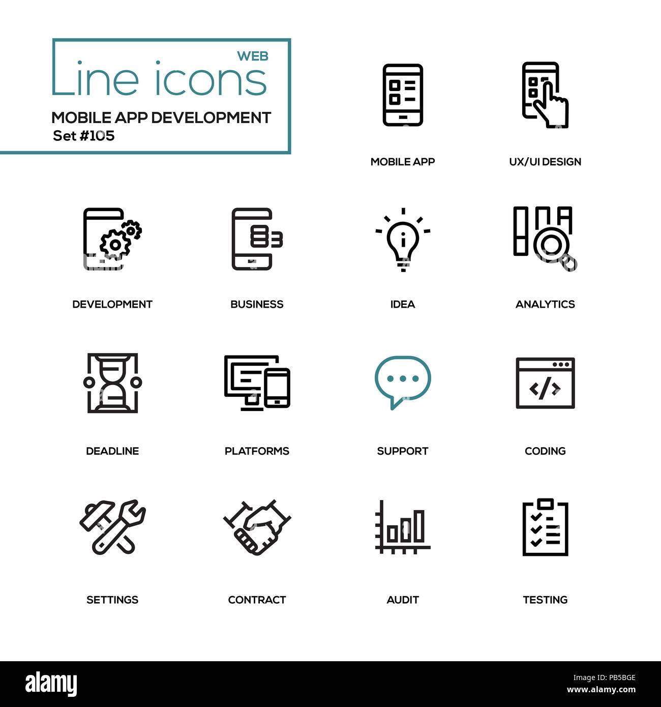 Mobile app development - modern line design icons set Stock Vector