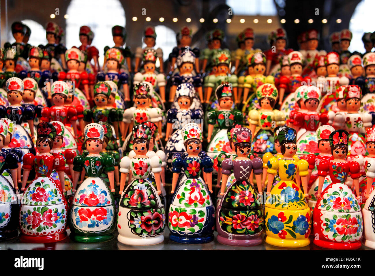 Hungary - Wooden dolls in hungarian folk  costumes Stock Photo