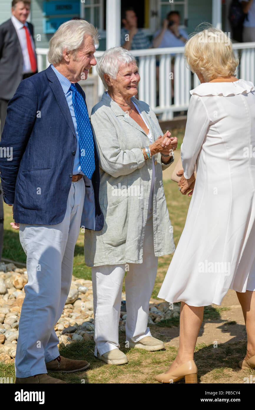 HRH The Duchess of Cornwall meets Dame Judi Dench (centre) and her partner David Mills during their visit to Osborne, on the Isle of Wight.  Picture d Stock Photo