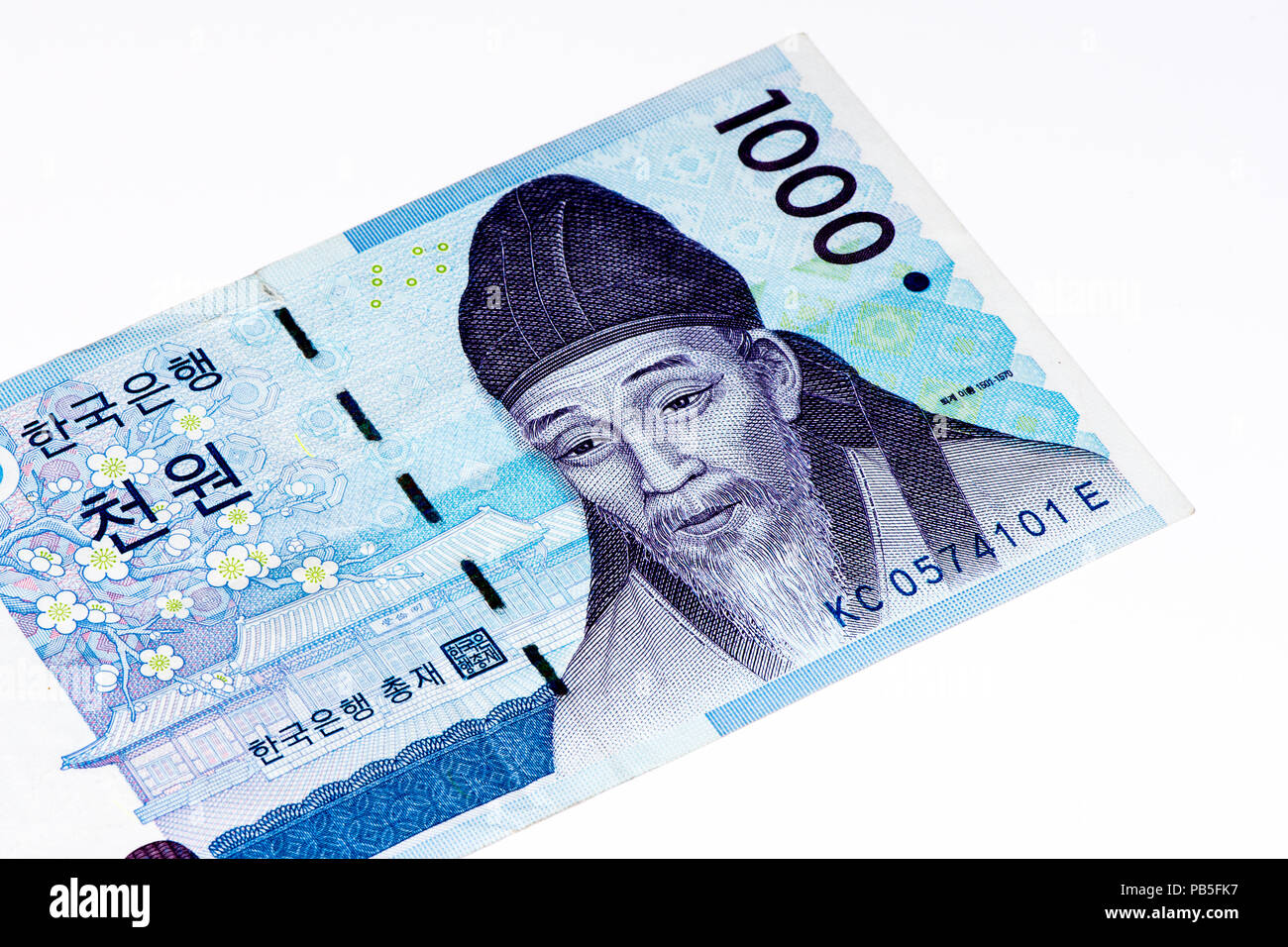1000  South Korea won bank note. Won is the national currency of the South Korea Stock Photo