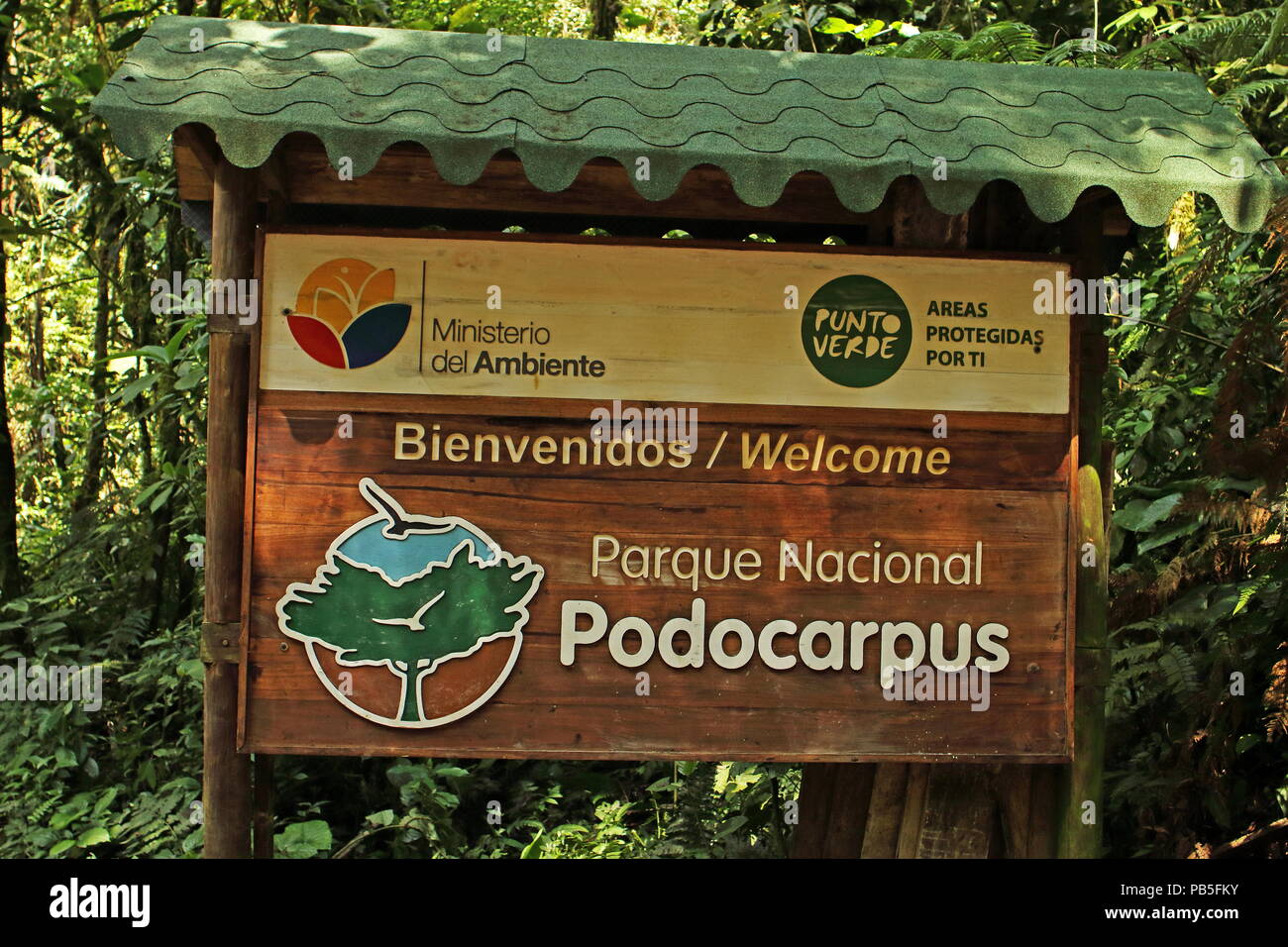 sign for the Podocarpus National Park  Loja, Ecuador     February Stock Photo