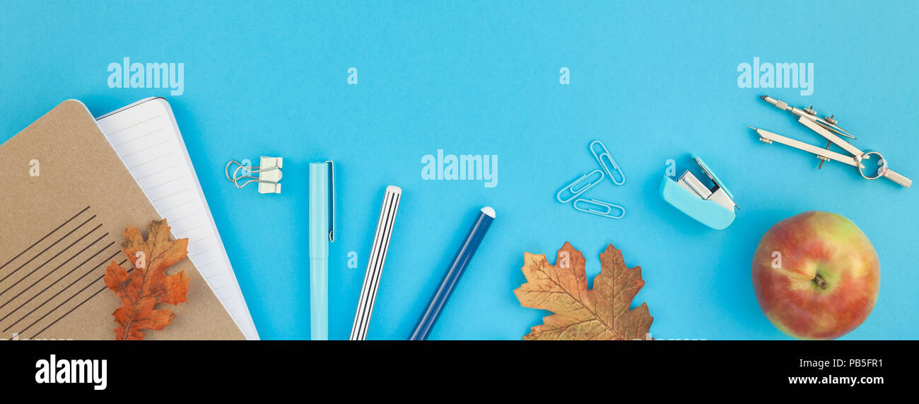 Creative flat lay top view back to school concept with color school and ...