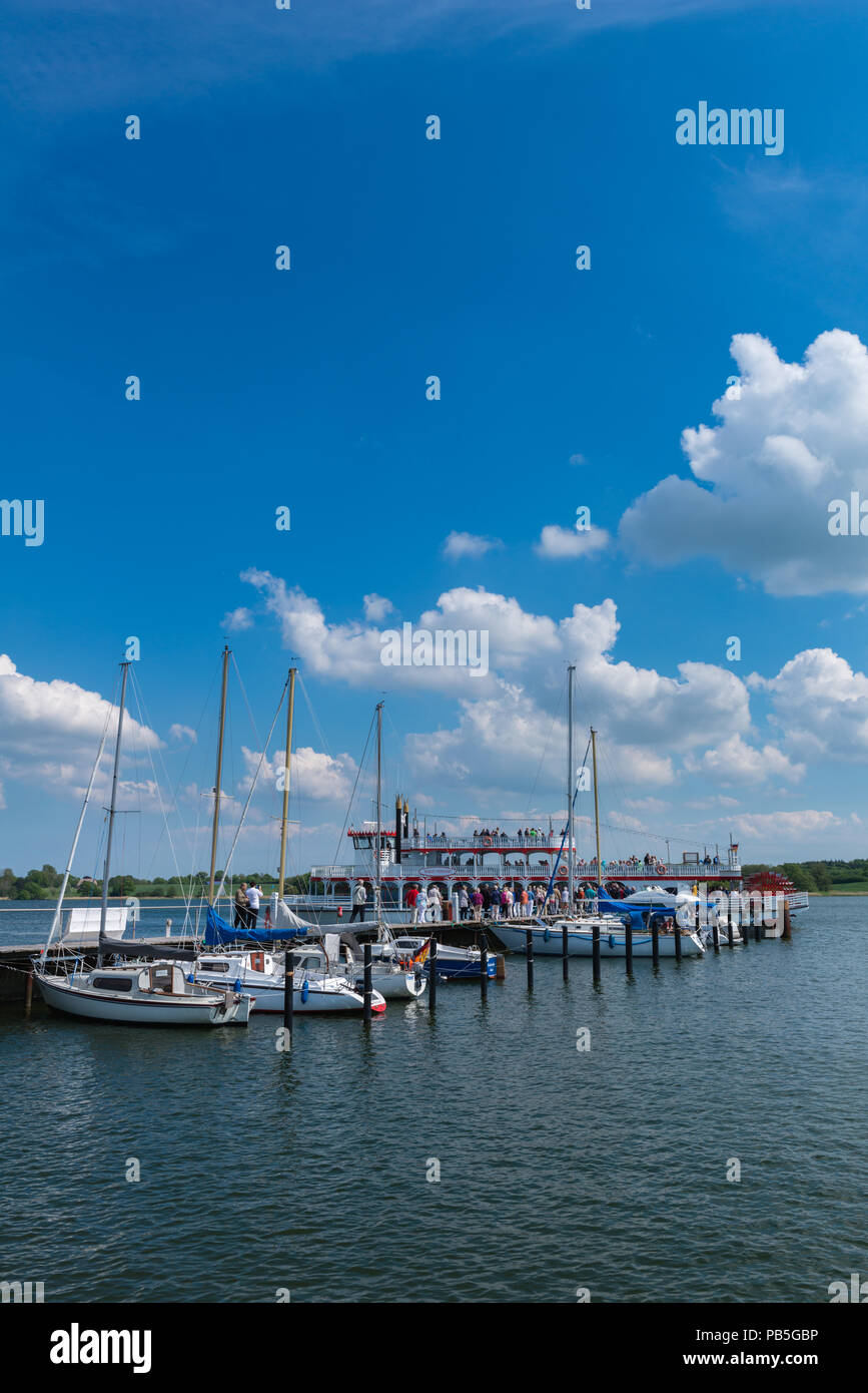 Excursion of elderly people with the  Schlei Princess, Schlei Fjord,  Lindaunis, landscape of Angeln, Schleswig-Holstein, Germany, Europe Stock Photo