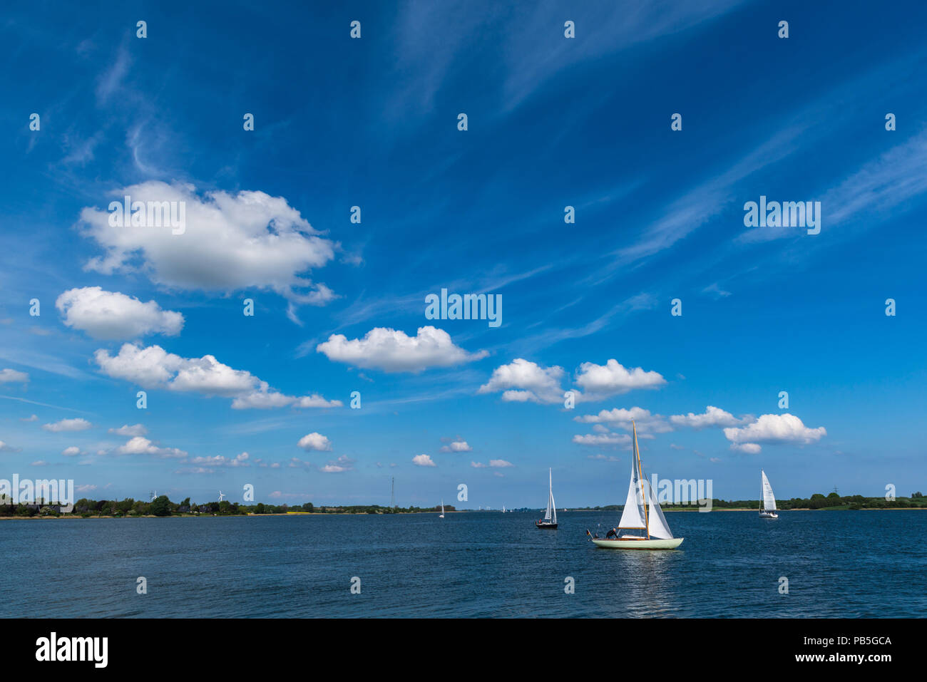 Sunny summer weather for sailing on the Schlei  Fjord, Lindaunis, landscape of Angeln, Schleswig-Holstein, Germany Stock Photo