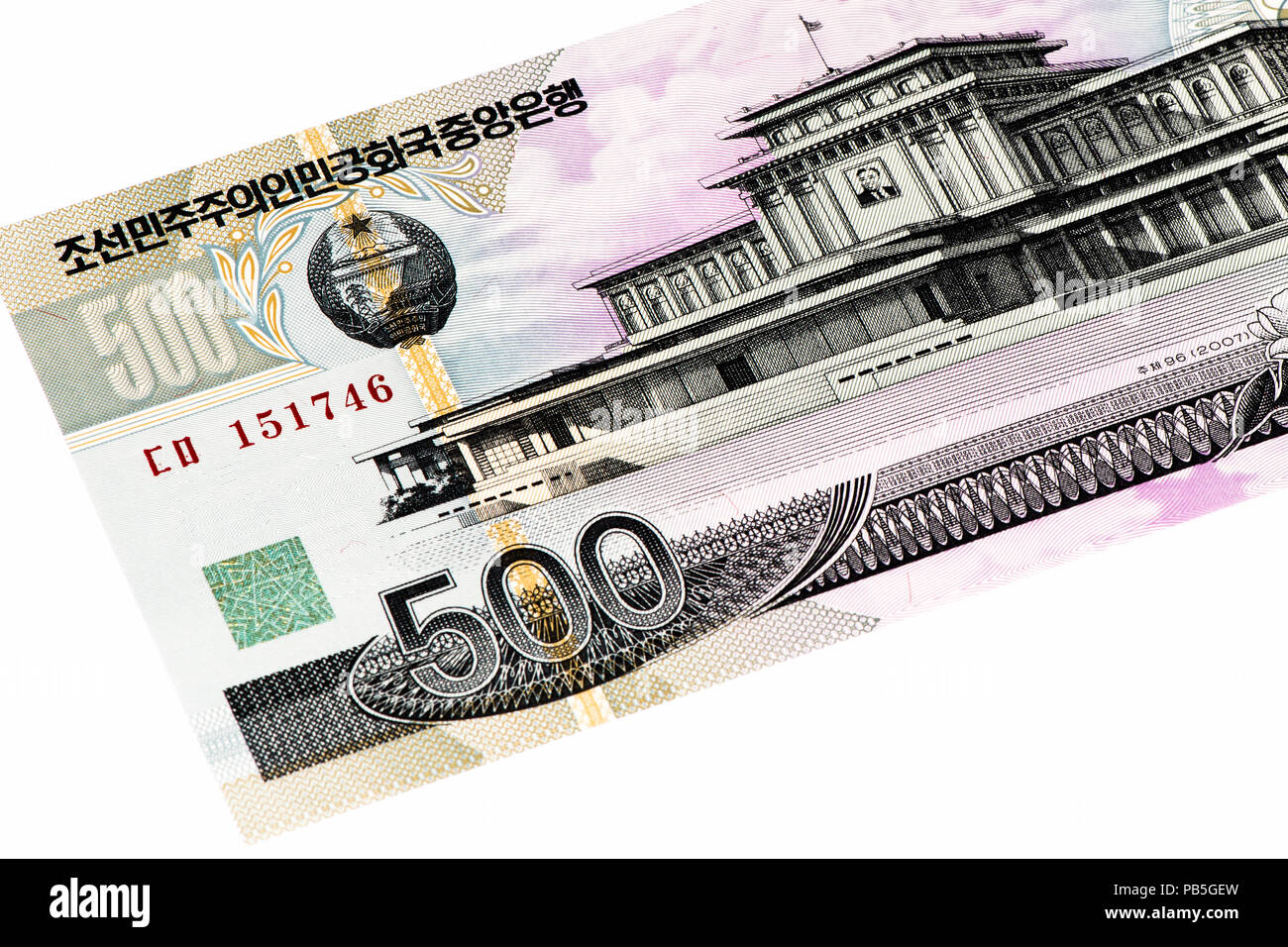 500 North Korea won bank note. North Korea won is the national currency