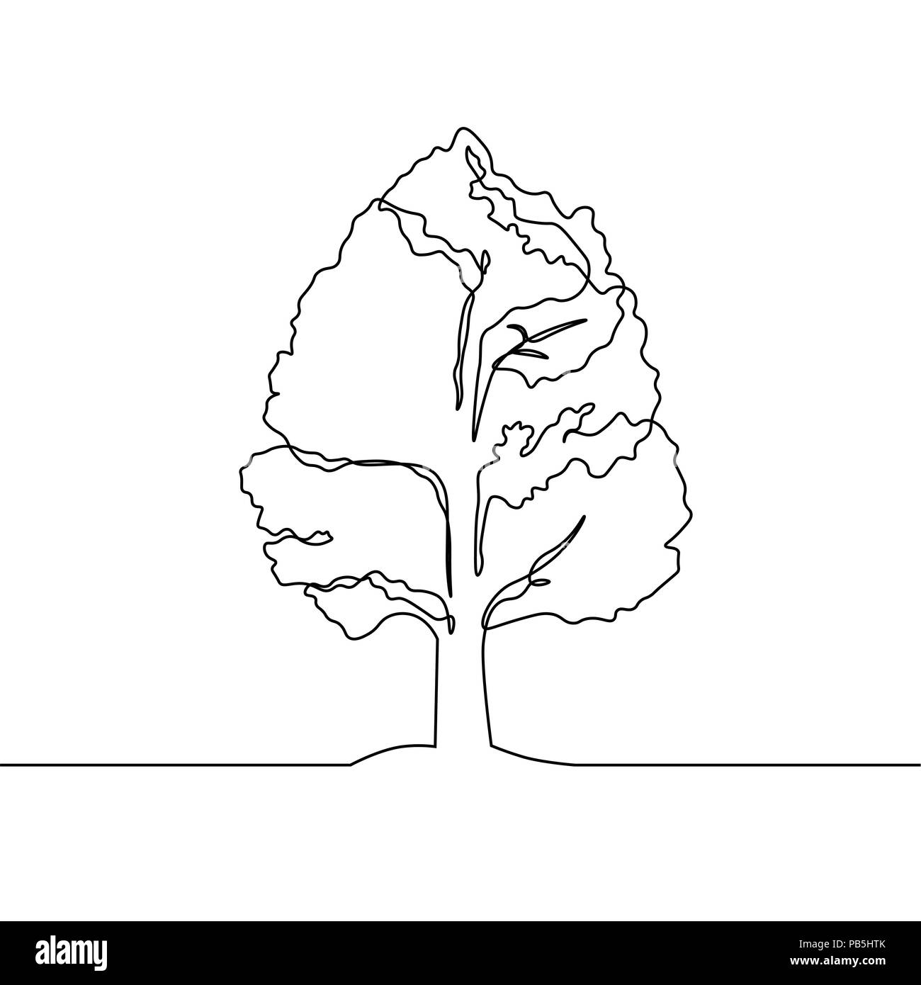 Continuous line drawing of tree on white background. Vector illustration Stock Vector