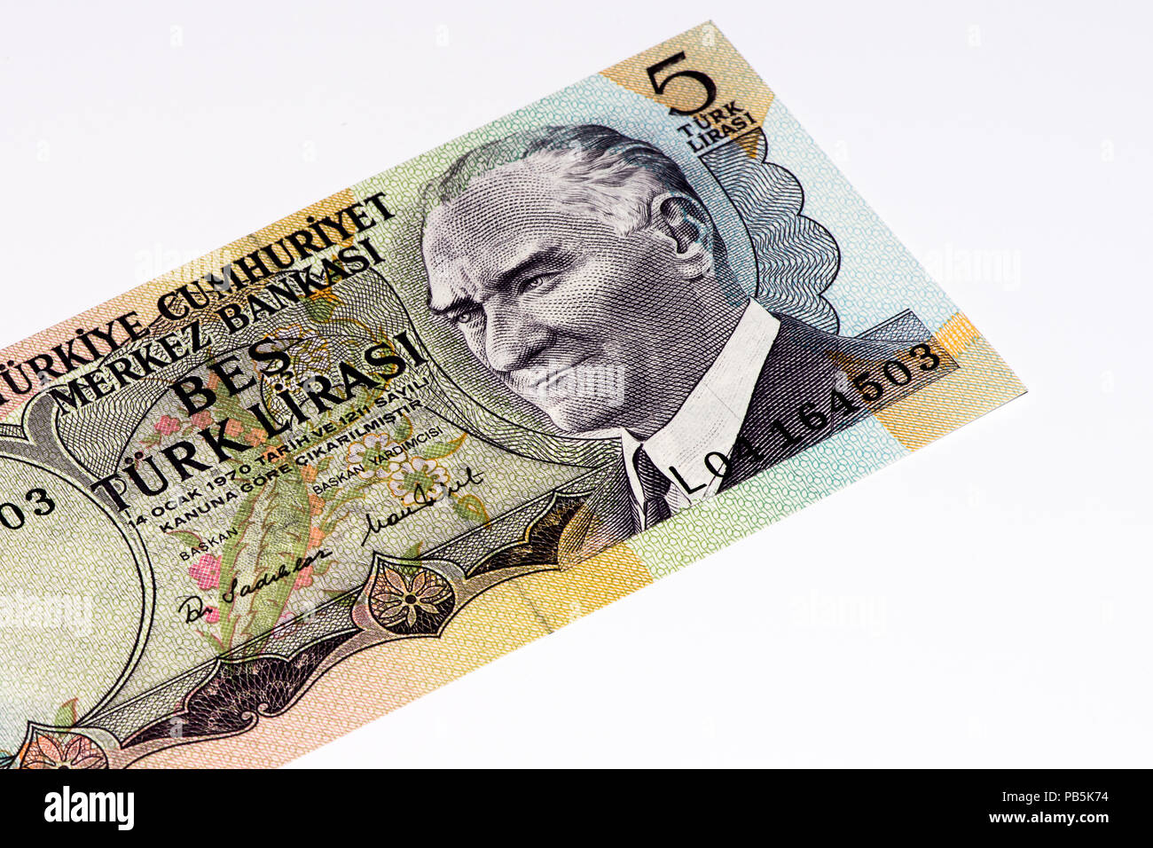 5 Turkish liras bank note. Turkish lira is the national currency of