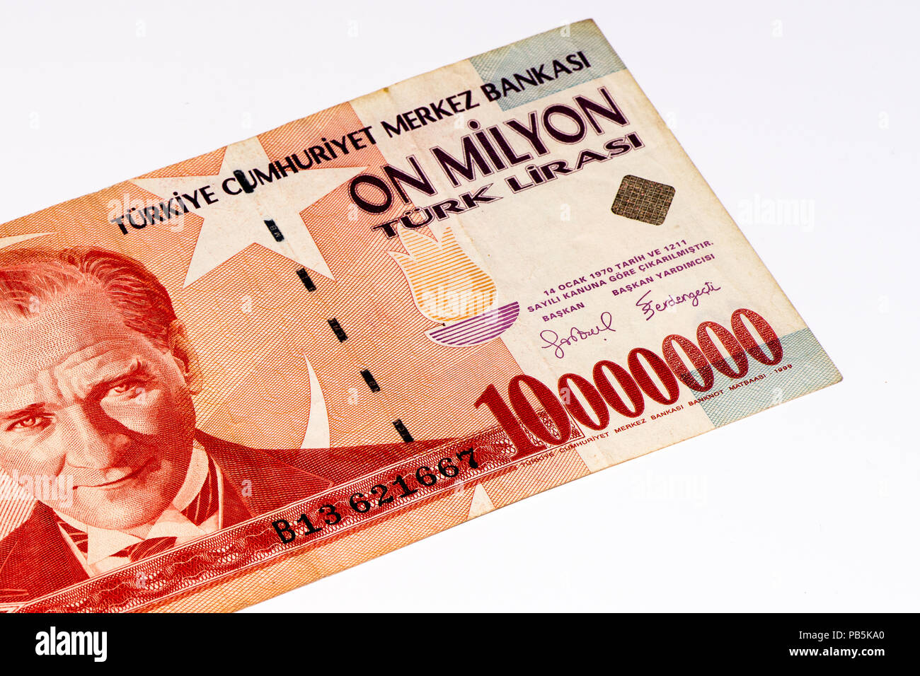 10000000 Turkish liras bank note. Turkish lira is the national currency ...