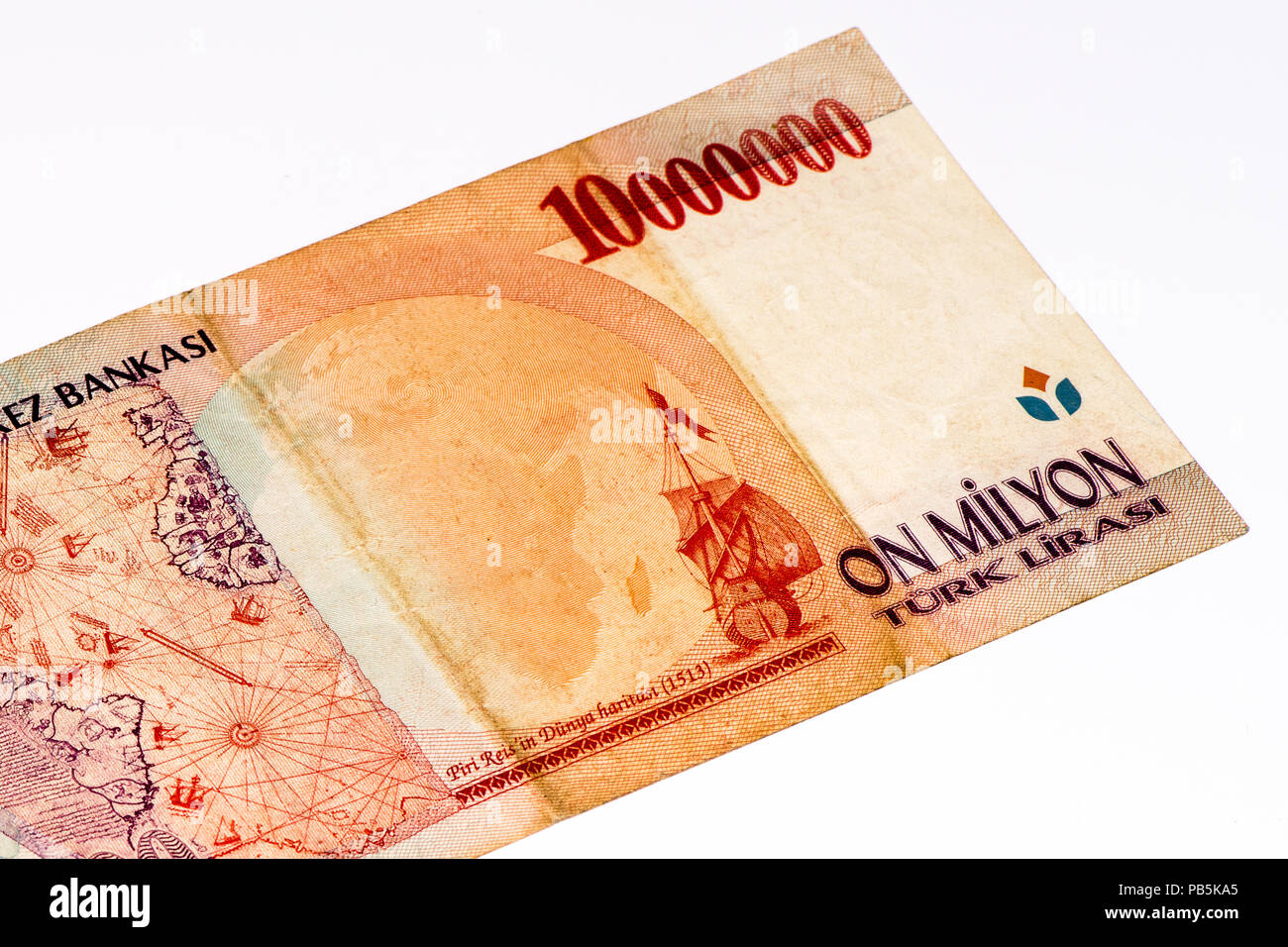 10000000 Turkish liras bank note. Turkish lira is the national currency ...