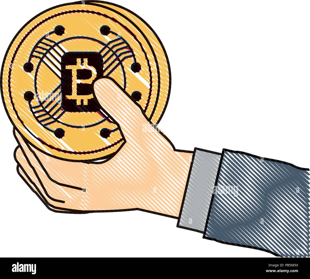 hand with bitcoin coin over white background, vector illustration Stock ...