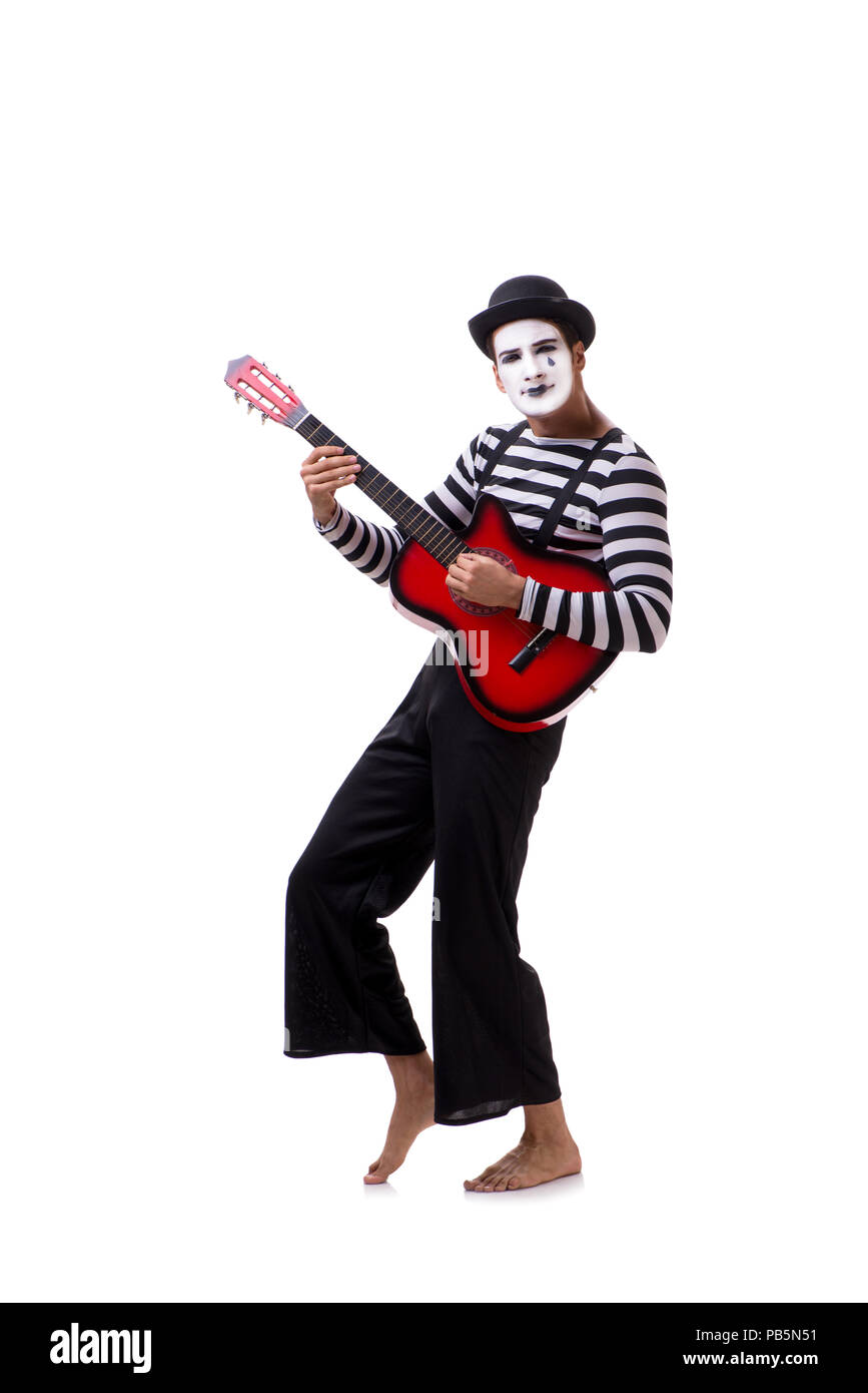 Mime playing guitar isolated on white Stock Photo