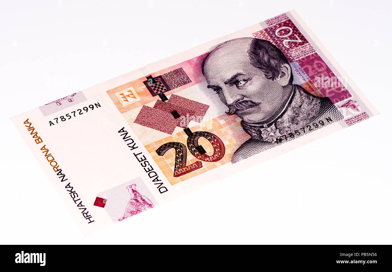 20 Croatian kunas bank note. Kuna is the national currency of Croatia Stock Photo